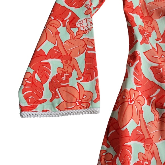 NWOT Sail to Sable Green Coral Red Floral with Monkeys Long Sleeve Tunic Dress - Picture 5 of 9